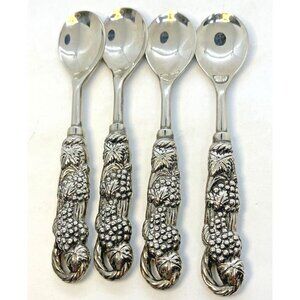 Four Stainless Steel Baby Spoons Grape & Leaf Design